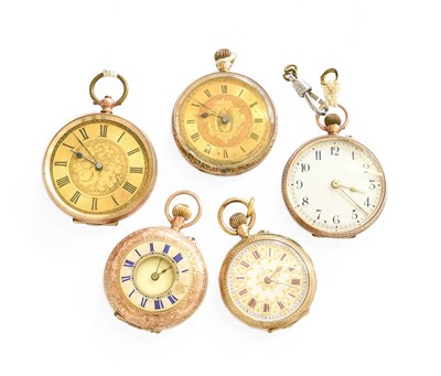 Lot 24 - Five Lady's 9 Carat Gold Fob Watches