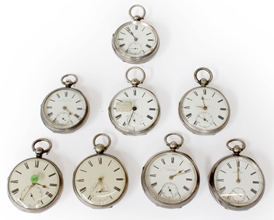 Lot 8 - Eight Silver Open Faced Pocket Watches, (8)