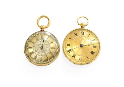 Lot 22 - Two Lady's 18 Carat Gold Fob Watches, one case...