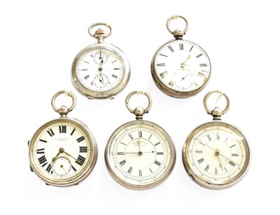 Lot 25 - A Silver Open Faced Chronograph Pocket Watch,...