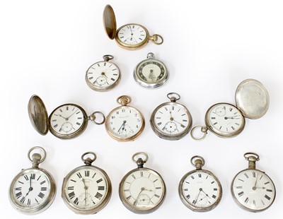 Lot 4 - Seven Silver Pocket Watches, A Chrome Plated...