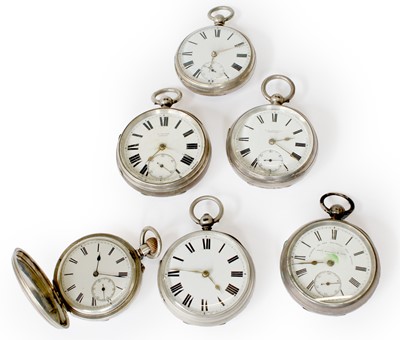 Lot 9 - Five Silver Open Faced Pocket Watches and a...