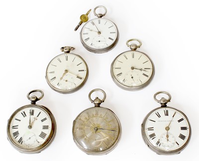 Lot 11 - Six Silver Open Faced Pocket Watches, (6)