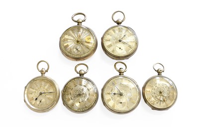 Lot 72 - Six Silver Open Faced Lever Pocket Watches
