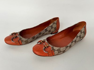 Lot 1002 - A Pair of Gucci Monogrammed Ballet Flats with...