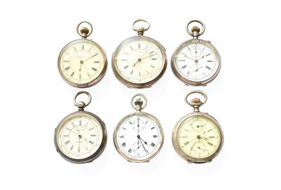 Lot 345 - Eight Open Faced Silver Pocket Watches, Two...