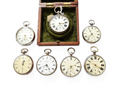 Lot 346 - Six Silver Open Faced Pocket Watches and A...