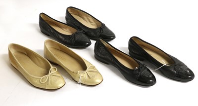 Lot 2108 - Two Pairs of Chanel Black Leather Ballet Flats...