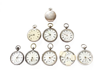 Lot 355 - Six Silver Open Faced Pocket Watches, A Silver...