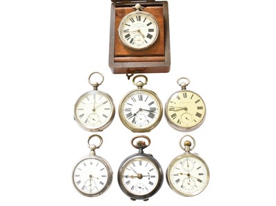 Lot 337 - Three Silver Open Faced Chronograph Pocket...