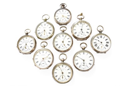 Lot 356 - Six Silver Open Faced Pocket Watches, Two...