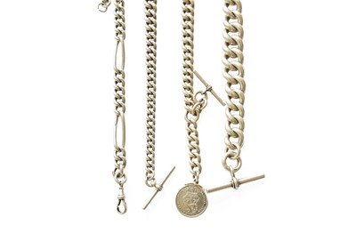 Lot 349 - Four Silver Curb Link Pocket Watch Chains, (4)