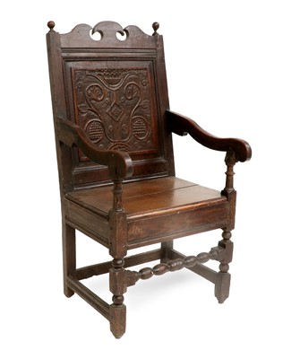 Lot 286 - A Joined Oak Wainscot Armchair, late...