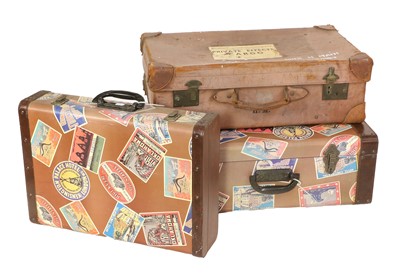 Lot 1015A - Three Vintage Cases and Trunks, two decorated...