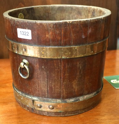 Lot 1322 - A Twin Handled Coopered Oak Pail, brass banded,...