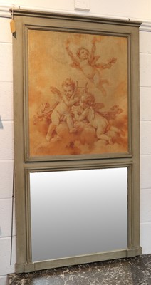 Lot 1234 - A French Grey Painted Trumeau Mirror, the...