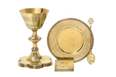 Lot 2325 - A Four-Piece Victorian Silver-Gilt Travelling Communion-Set