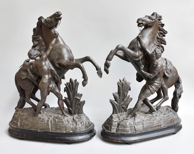 Lot 157 - A Pair of Spelter Marley Horses, of typical...