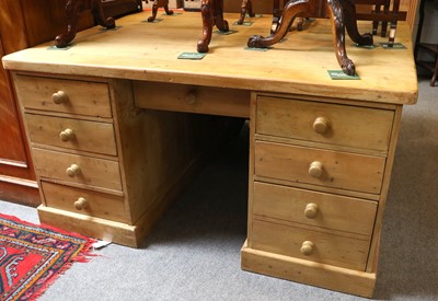 Lot 1264 - A Pine Partner's Pedestal Desk, two banks of...