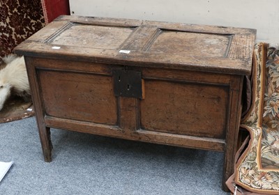 Lot 1194 - An 18th Century Oak Coffer, panelled hinged...