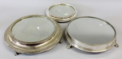 Lot 56 - Three Silver Plate Mirror Plateaus, each...