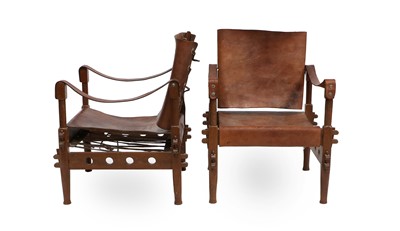 Lot 199 - A Pair of 1960s Danish Safari Chairs, pegged...