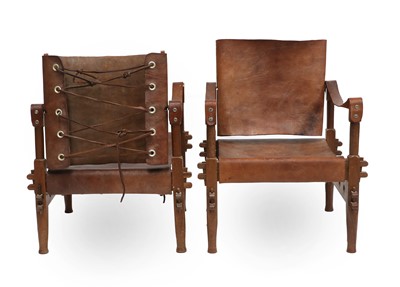 Lot 199 - A Pair of 1960s Danish Safari Chairs, pegged...