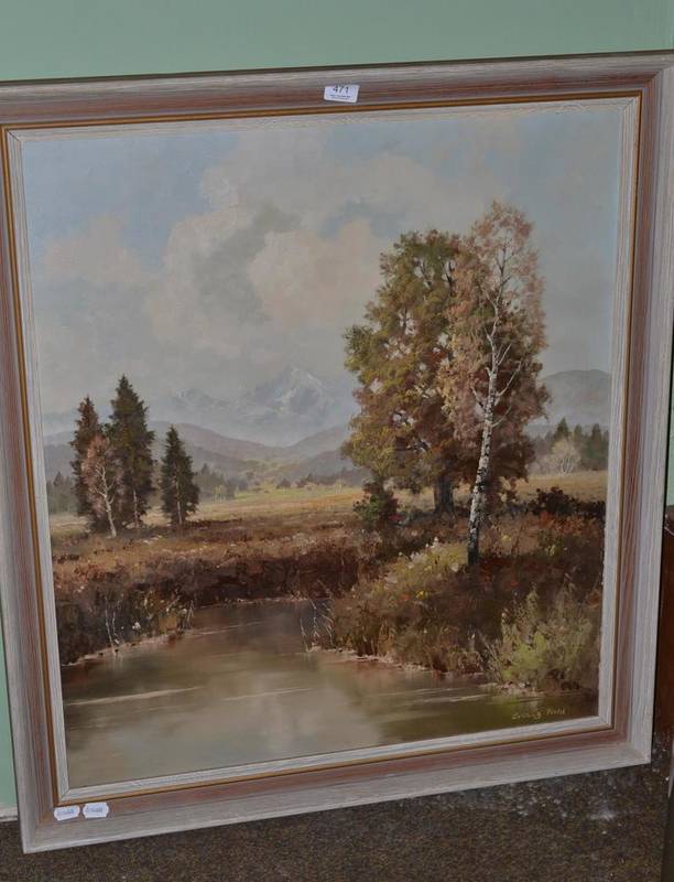 Lot 471 - Ludwig Fahl, an extensive oil on canvas of a mountainous landscape, signed