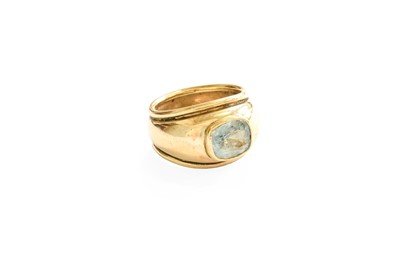 Lot 108 - A 9 Carat Gold Aquamarine Ring, the cushion...