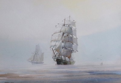 Lot 1001 - David C. Bell (1950) Full-rigged shipping in...