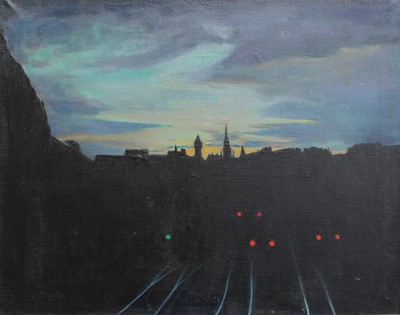 Lot 1067 - Guy Worsdell (1908–1978) Nocturne city skyline...