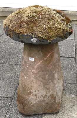 Lot 1222 - A Tall Weathered Staddle Stone, on tapered...