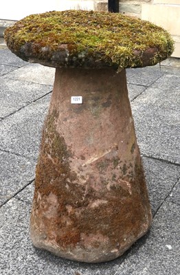 Lot 1221 - A Tall Weathered Staddle Stone, on tapered...