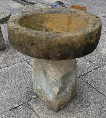 Lot 1225 - A Weathered Bird Bath, circular form top on...