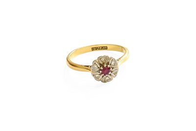 Lot 112 - A Synthetic Ruby and Diamond Cluster Ring, the...