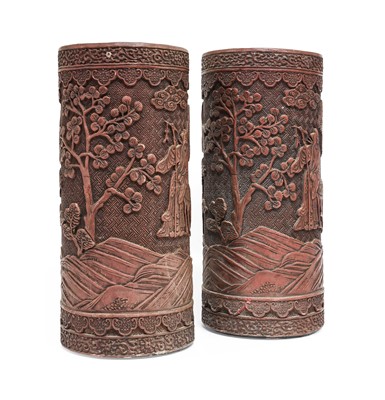 Lot 140 - A Pair of Chinese Cinnabar Lacquer Brush Pots,...