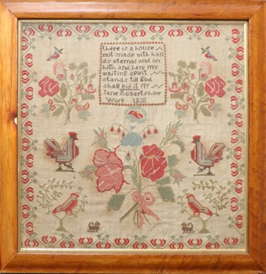 Lot 254 - A Decorative Pictorial Sampler, worked by Jane...