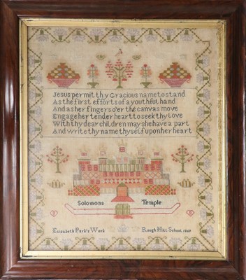 Lot 253 - A Wool Work Sampler of Solomons Temple, worked...