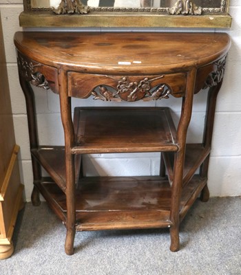 Lot 1301 - A Chinese Demi-Lune Side Table, with carved...