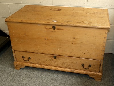 Lot 1189 - A Pine Mule Chest, hinged lid, candlebox to...