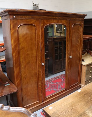 Lot 1314 - A Victorian Satinwood Mirrored Wardrobe, the...