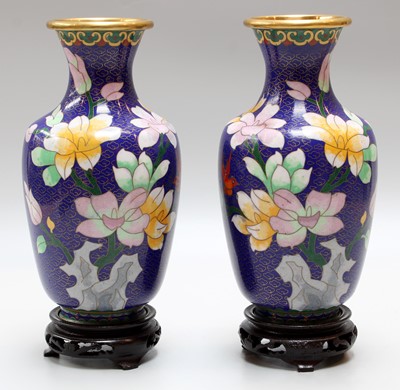 Lot 230 - A Pair of 20th Century Cloisonne Vases, floral...