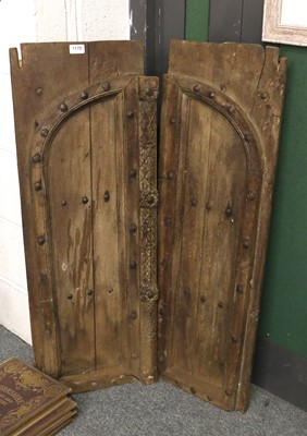 Lot 1178 - A Pair of Studded Window Shutters, arched...