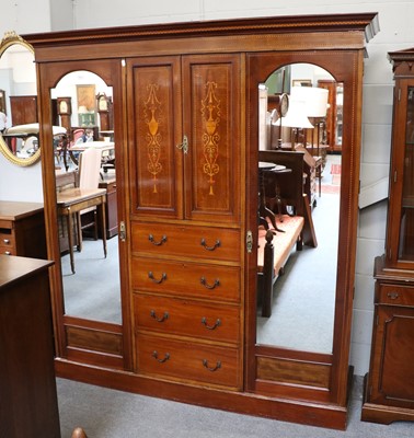 Lot 1267 - A Large Edwardian Inlaid Mahogany Wardrobe,...