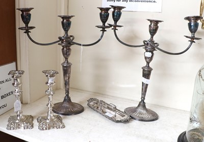 Lot 91 - A Pair of Silver Plate Three-Light Candelabra,...