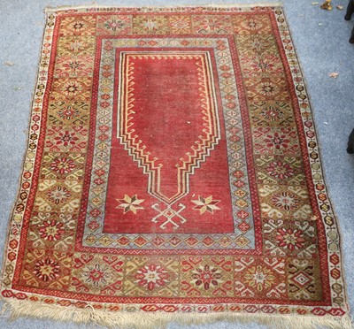 Lot 1211 - Mudjur Prayer Rug, the tomato red field...