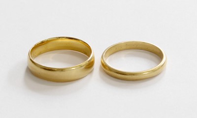 Lot 204 - Two 22 Carat Gold Band Rings, finger sizes...