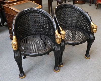 Lot 1200 - A Pair of Ebonised and Parcel Gilt Canework...