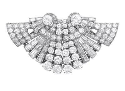 Lot 2228 - An Art Deco Diamond Double Clip Brooch, by Le...