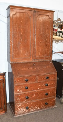 Lot 1235 - A Victorian Scumbled Pine Bureau Bookcase,...